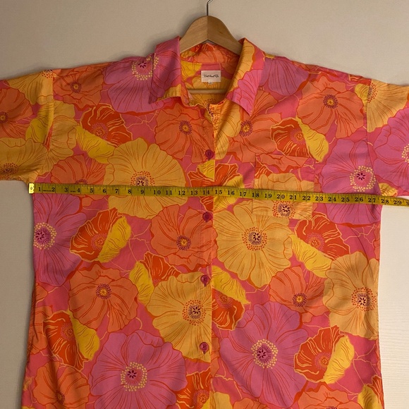 Floral Long Sleeve Organic Cotton Sleep Shirt In Sunkissed Poppies Sz Large - Picture 14 of 17
